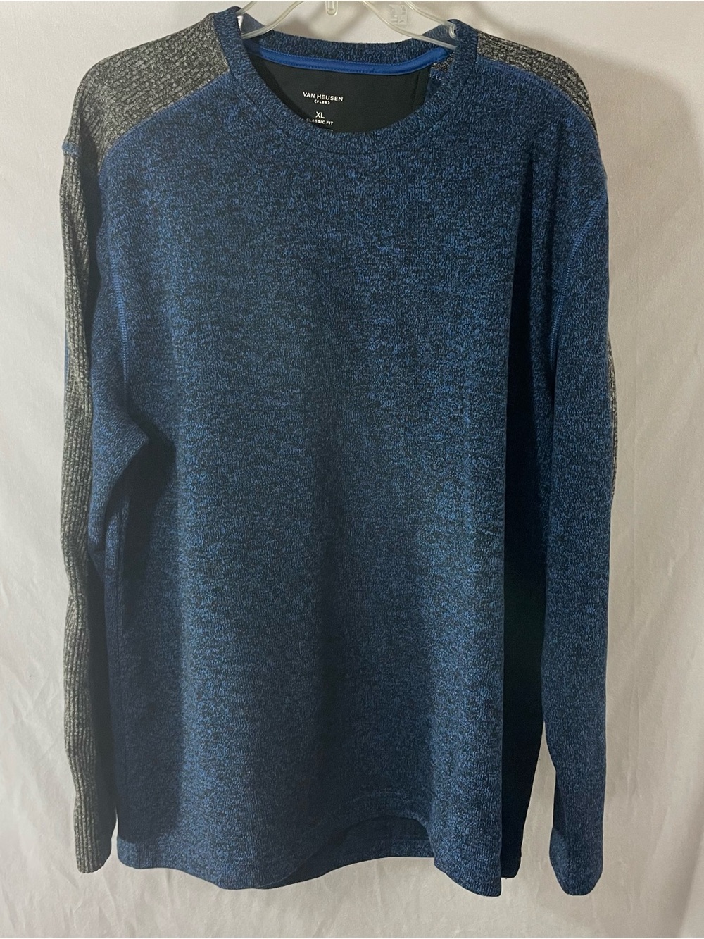 Van Heusen Blue Crewneck Sweater with Gray Shoulder Panels